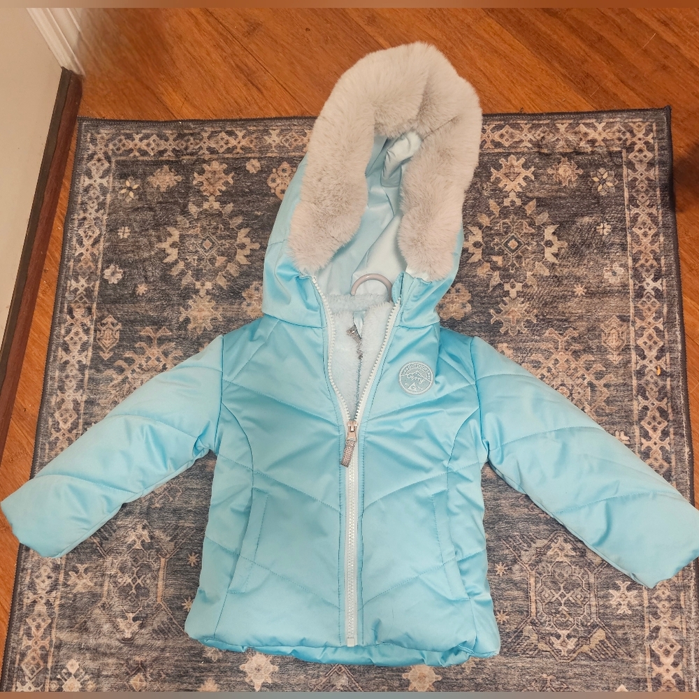 2T Gerry 2 In 1 Winter Jacket With Vest Girls, Aqua Blue Baby Blue Fur Hood NEW